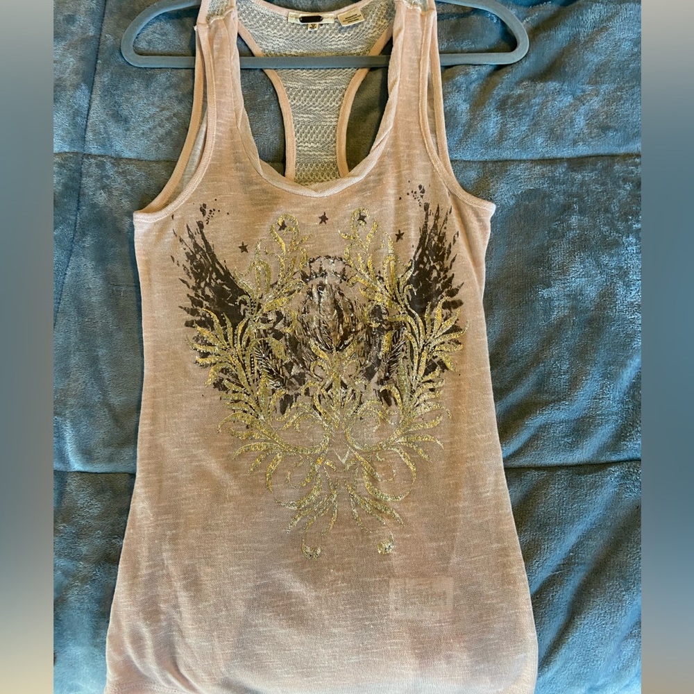 MissMe tank. Light pink see through w simple embellishments